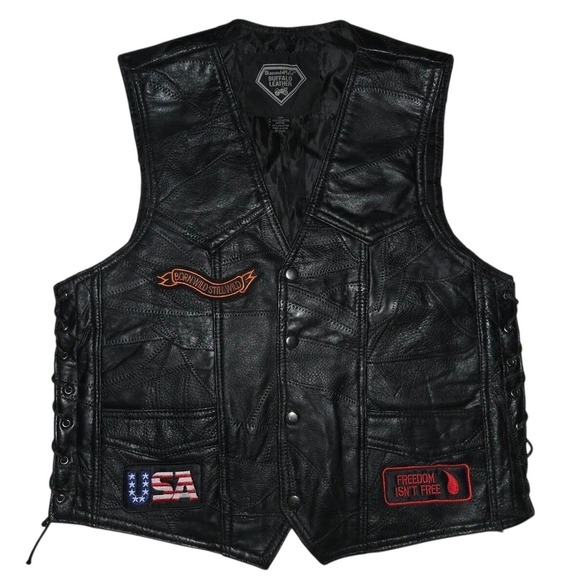 Diamond Plate Other - Diamond Plate Leather Vest Mens Medium Black Biker‎ Patchwork #Motorcycle